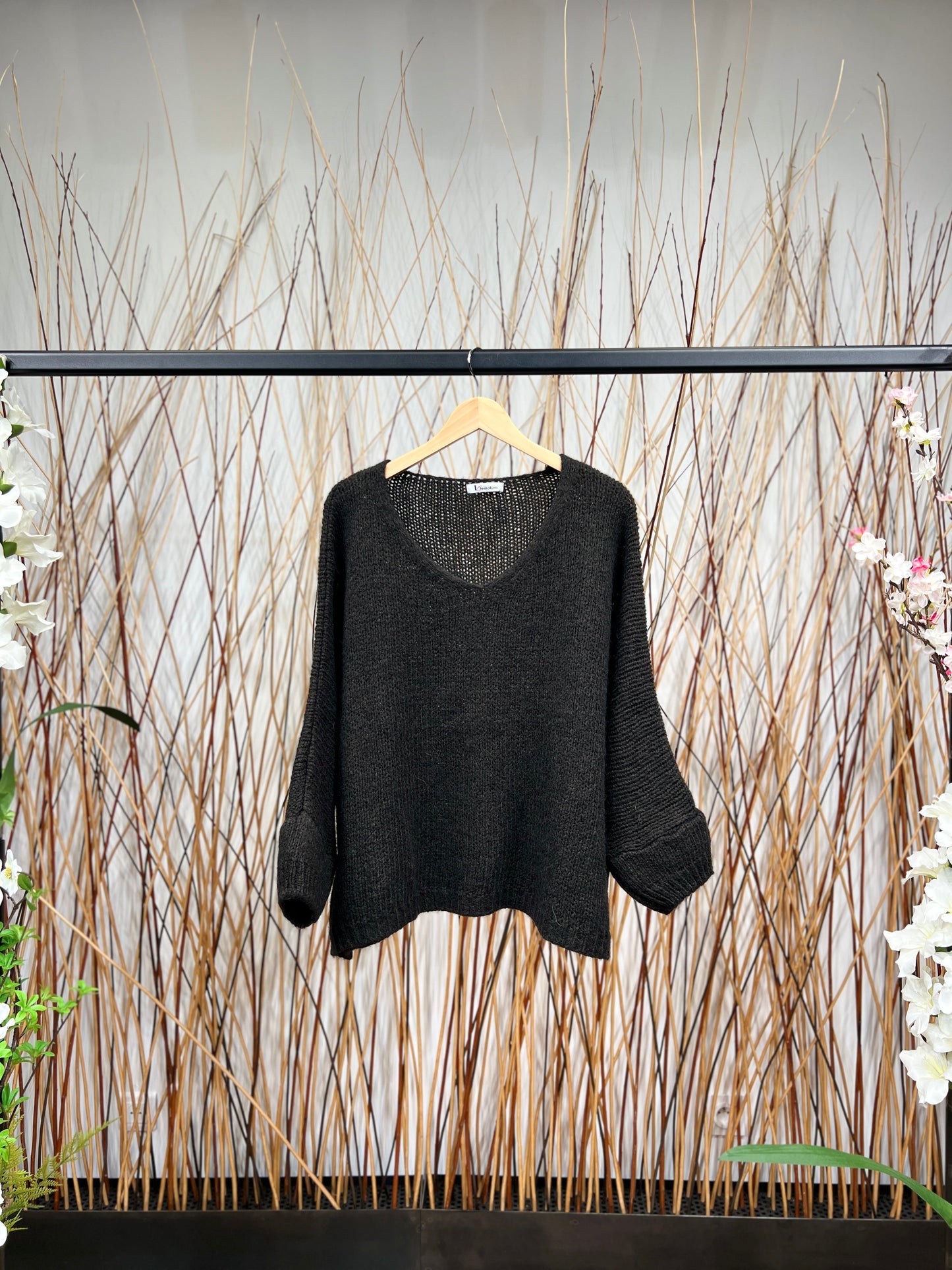 Pull Maille Large Manche Longue Côtelé Mohair 30%