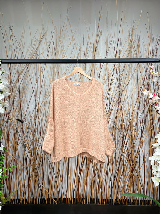 Pull Maille Large Manche Longue Côtelé Mohair 30%