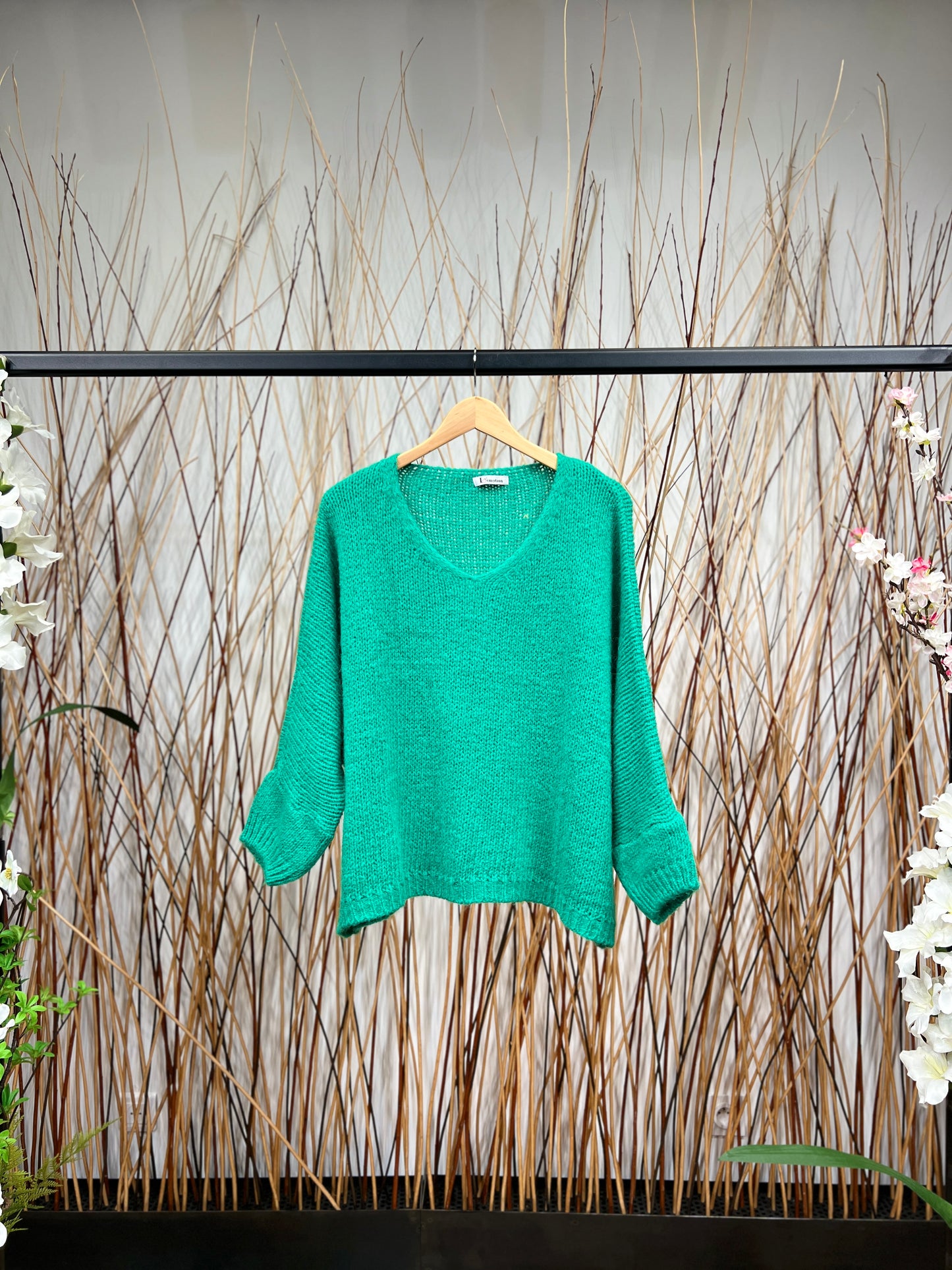 Pull Maille Large Manche Longue Côtelé Mohair 30%