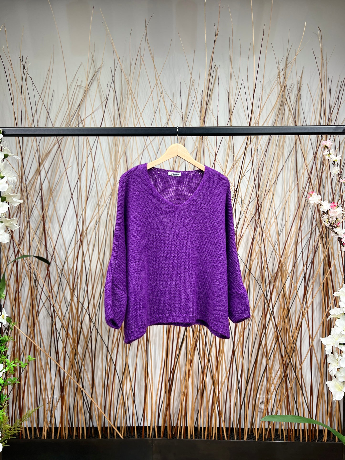 Pull Maille Large Manche Longue Côtelé Mohair 30%