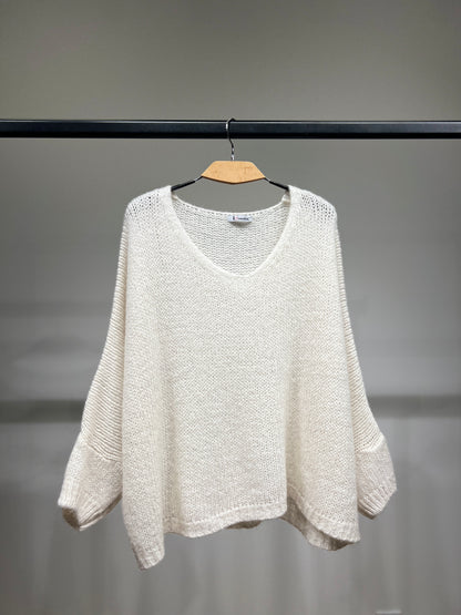 Pull Maille Large Manche Longue Lurex 60% Mohair/Virgin Wool