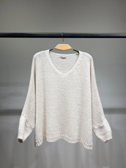 Pull Maille Large Manche Longue Lurex 60% Mohair/Virgin Wool