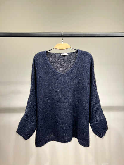 Pull Maille Large Manche Longue Lurex 60% Mohair/Virgin Wool