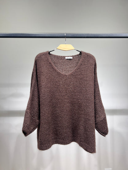 Pull Maille Large Manche Longue Lurex 60% Mohair/Virgin Wool