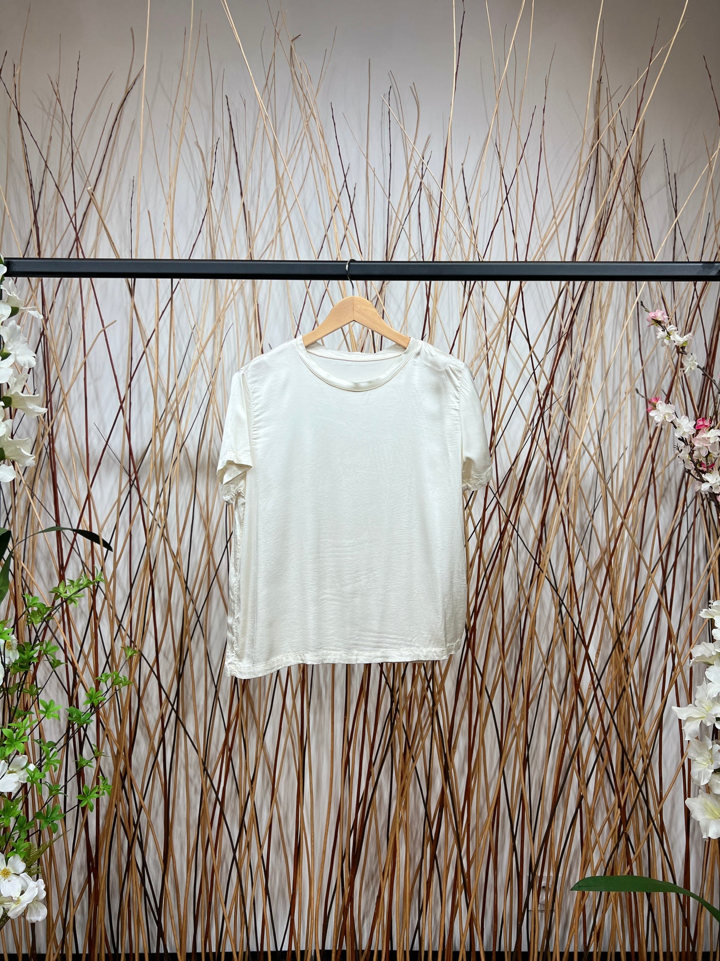 T-Shirt Manche Courte Satin Simple Bords-Côtes Viscose