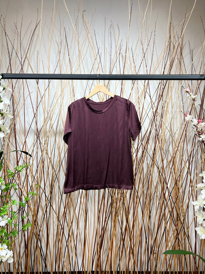 T-Shirt Manche Courte Satin Simple Bords-Côtes Viscose