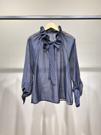 Chemisier Col Lavallière à Volants Léger En Tencel Polyester