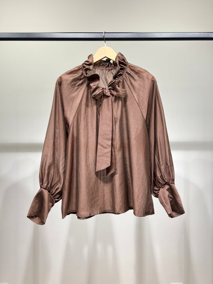 Chemisier Col Lavallière à Volants Léger En Tencel Polyester