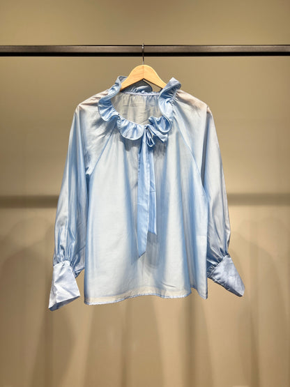 Chemisier Col Lavallière à Volants Léger En Tencel Polyester