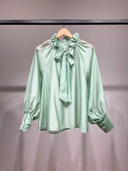 Chemisier Col Lavallière à Volants Léger En Tencel Polyester