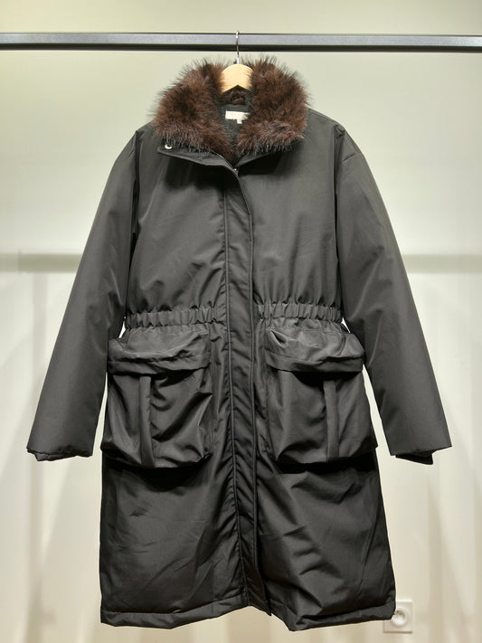 Manteau Large Col Fourrure Poches Larges Doublure Doudoune