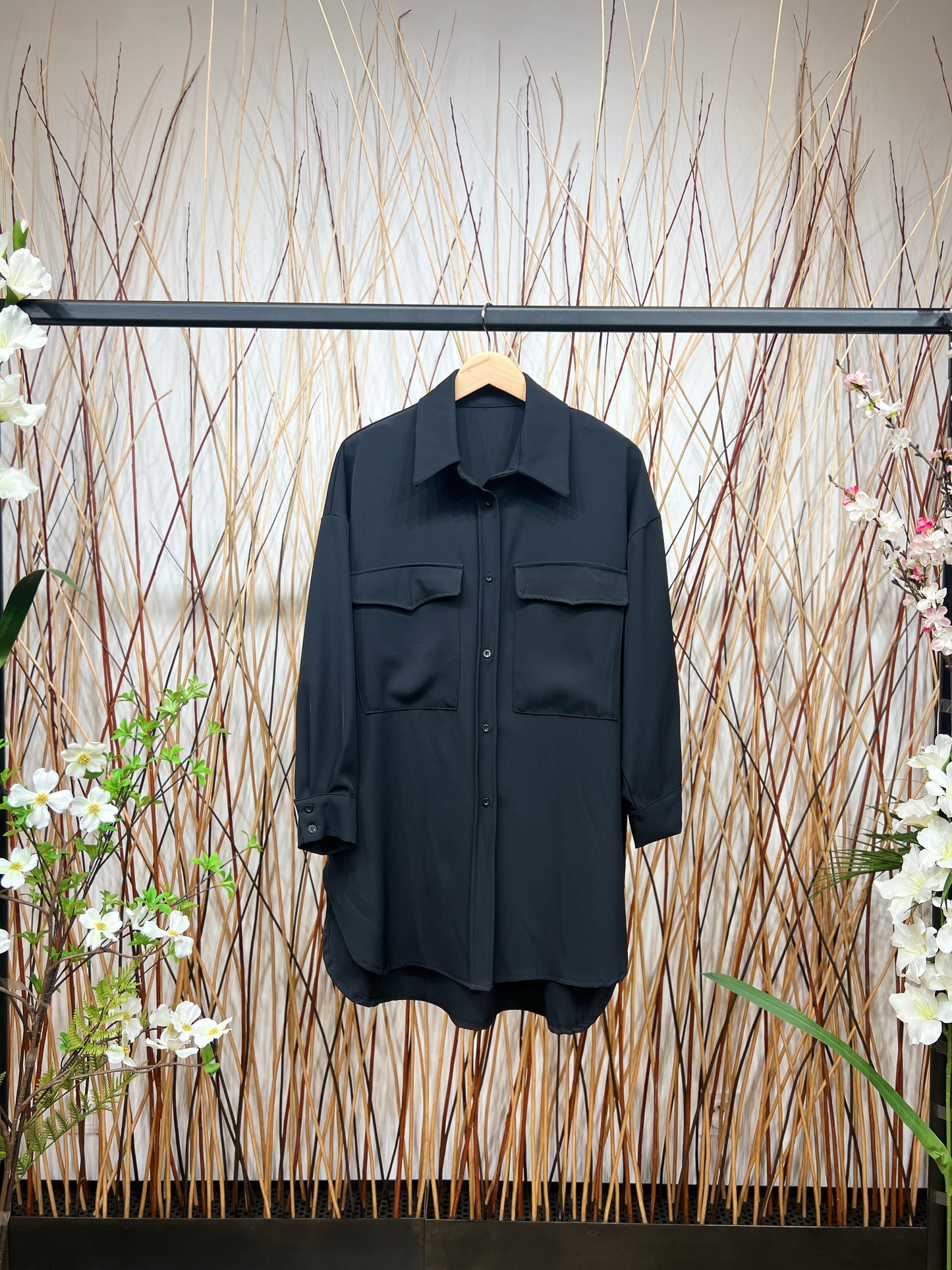 Chemisier Large Polyester Poches Avant Larges