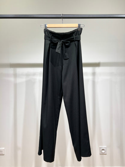 Pantalon Large Rayures Fines à Ceinture Tissu