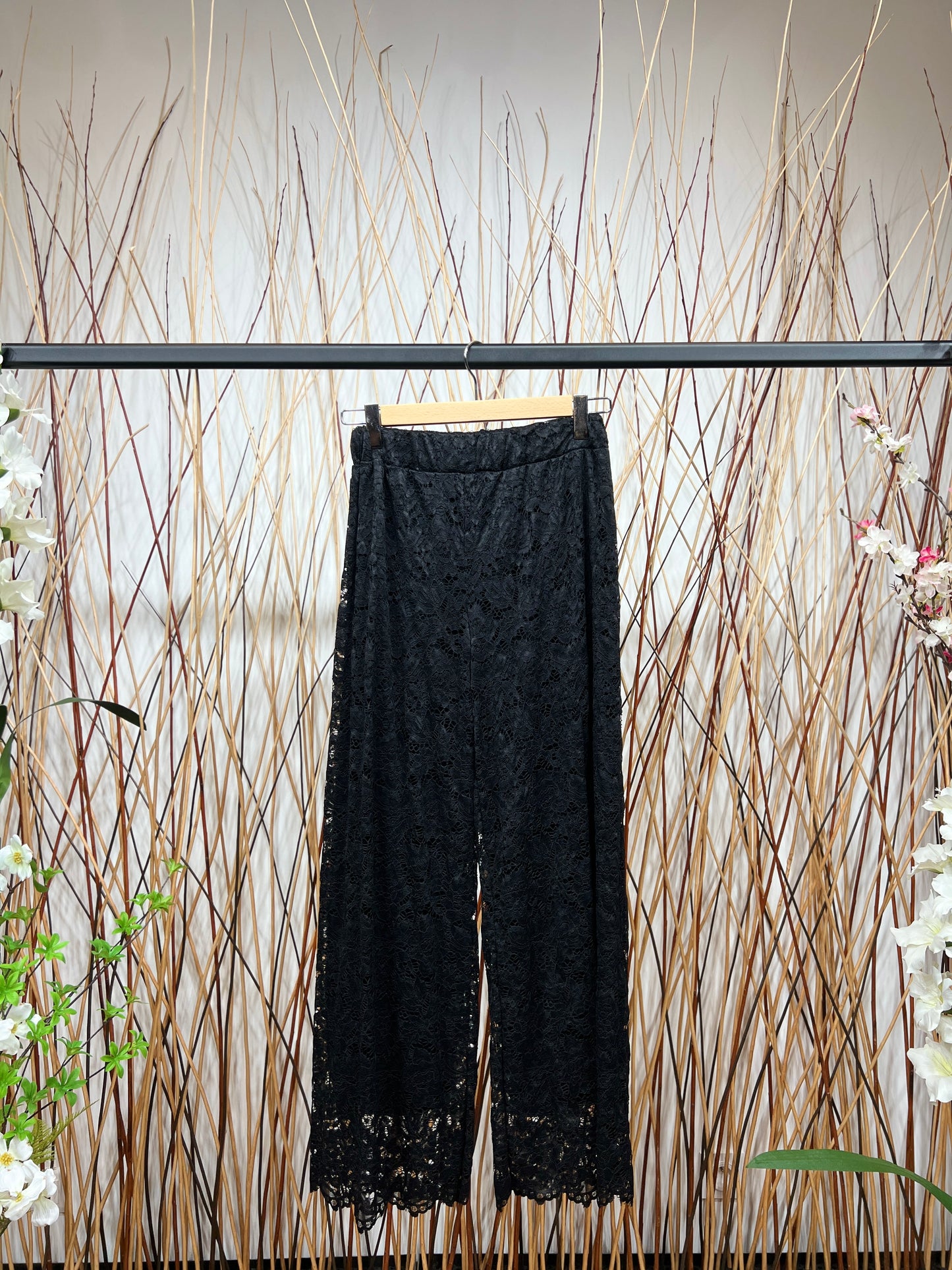 Pantalon Coupe Droite Doublé Dentelle Taille Élastique