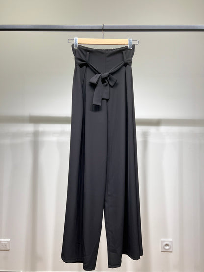 Pantalon Large Fluide Plissé Ceinture Nouer Taille Élastique