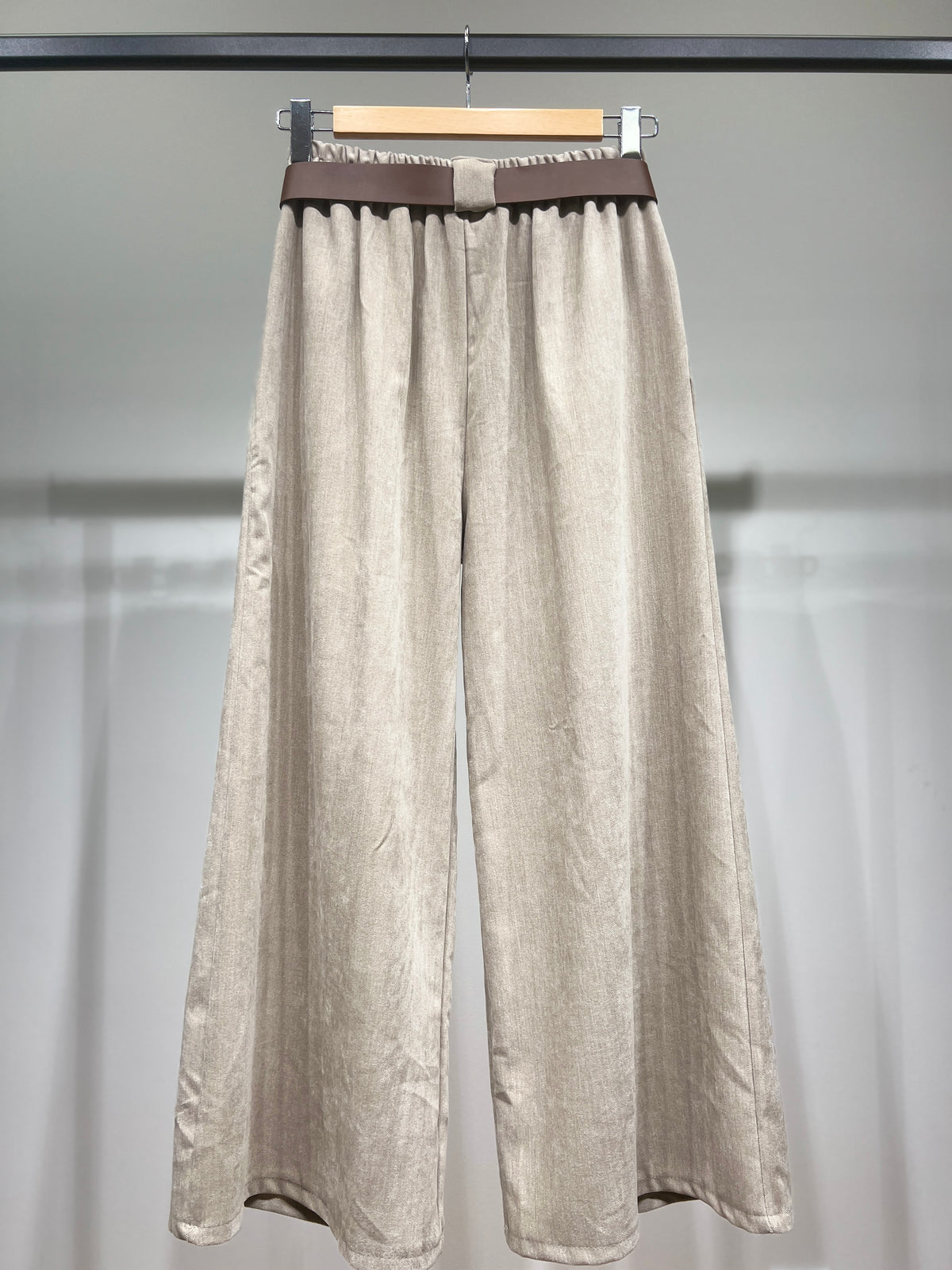 Pantalon Taille Haute Coupe Large Évasée Ceinture Poche Velours Au Ras