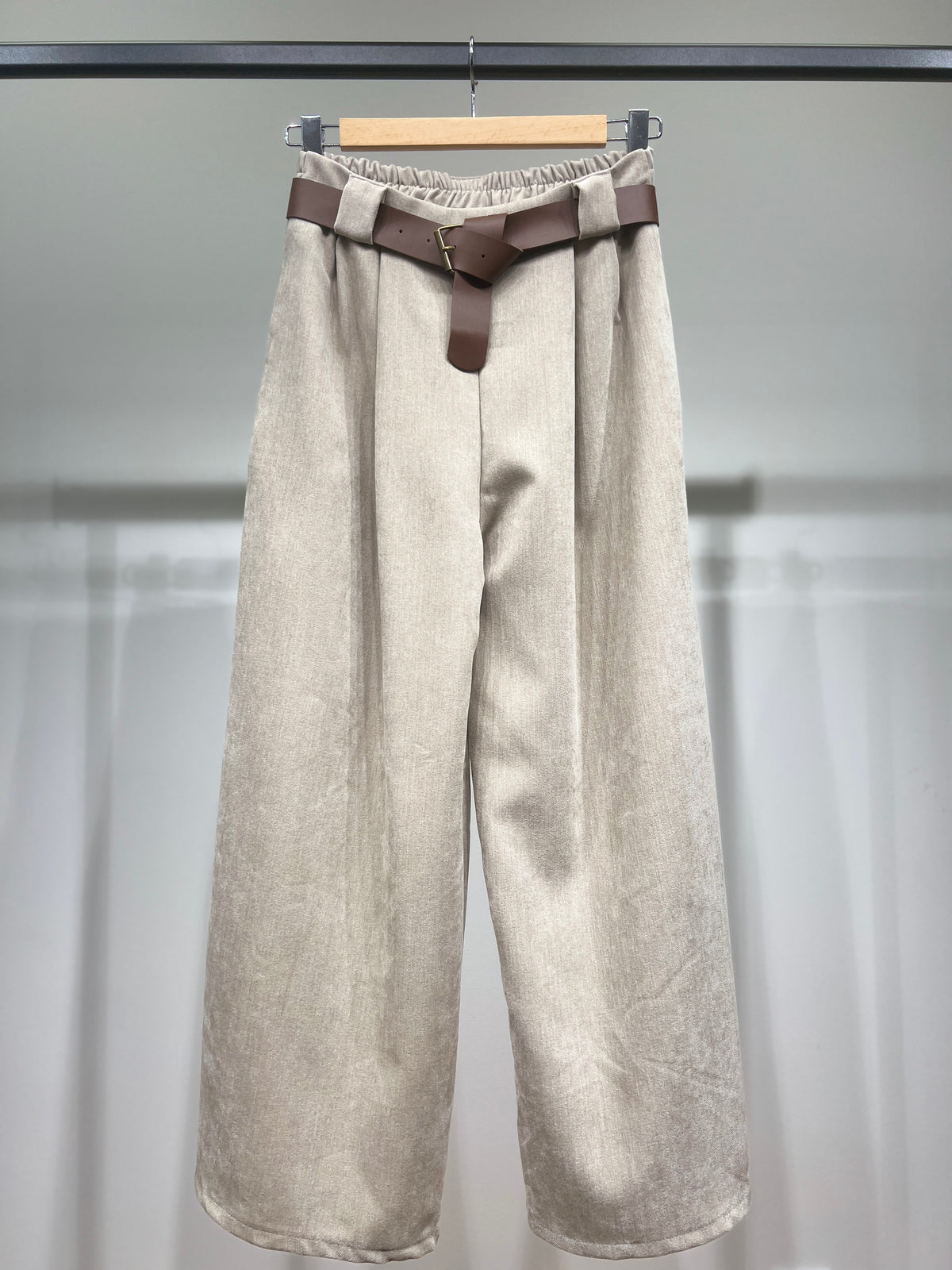Pantalon Taille Haute Coupe Large Évasée Ceinture Poche Velours Au Ras