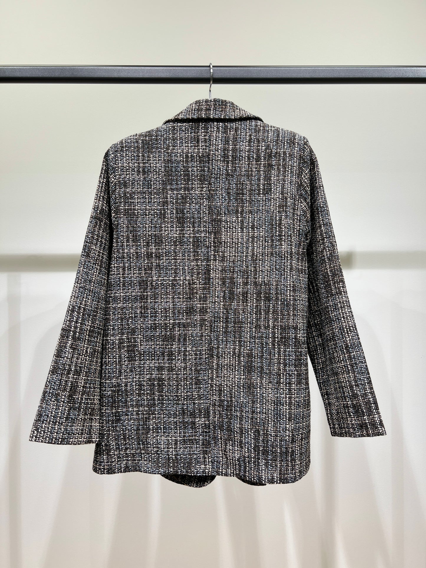 Veste Blazer Large Toile Chiné Lurex Pins Poches Décorative