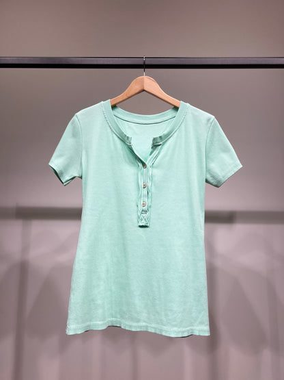 T-Shirt Manche Courte Côtelé Col Tunisien 90% Coton