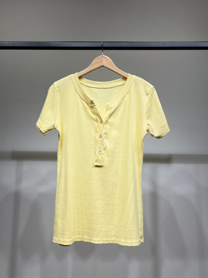 T-Shirt Manche Courte Côtelé Col Tunisien 90% Coton