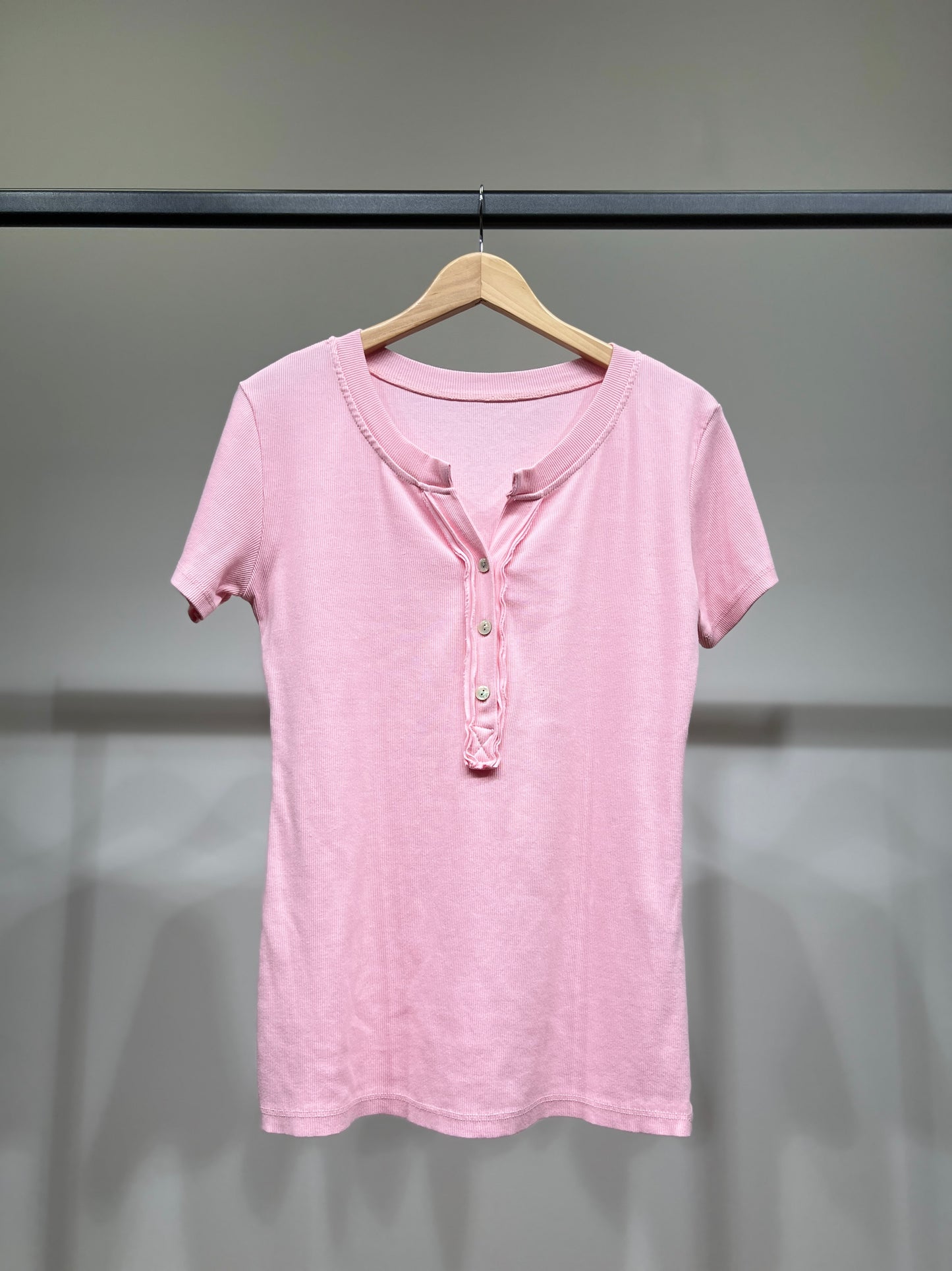 T-Shirt Manche Courte Côtelé Col Tunisien 90% Coton