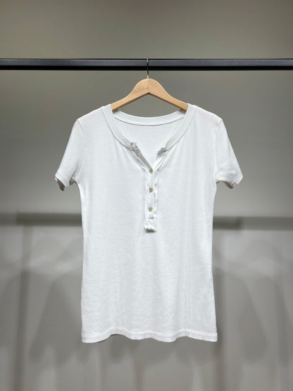 T-Shirt Manche Courte Côtelé Col Tunisien 90% Coton