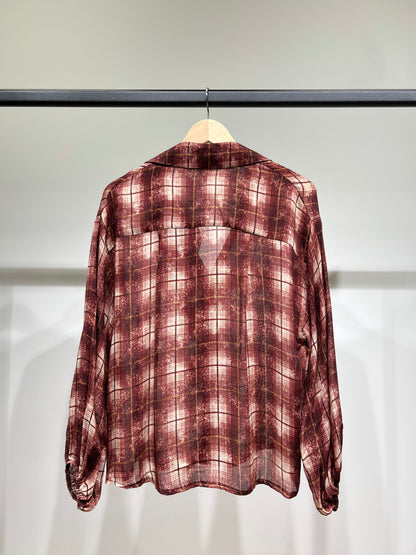 Chemisier Col V À Volants Manches Bouffantes Motif Tartan