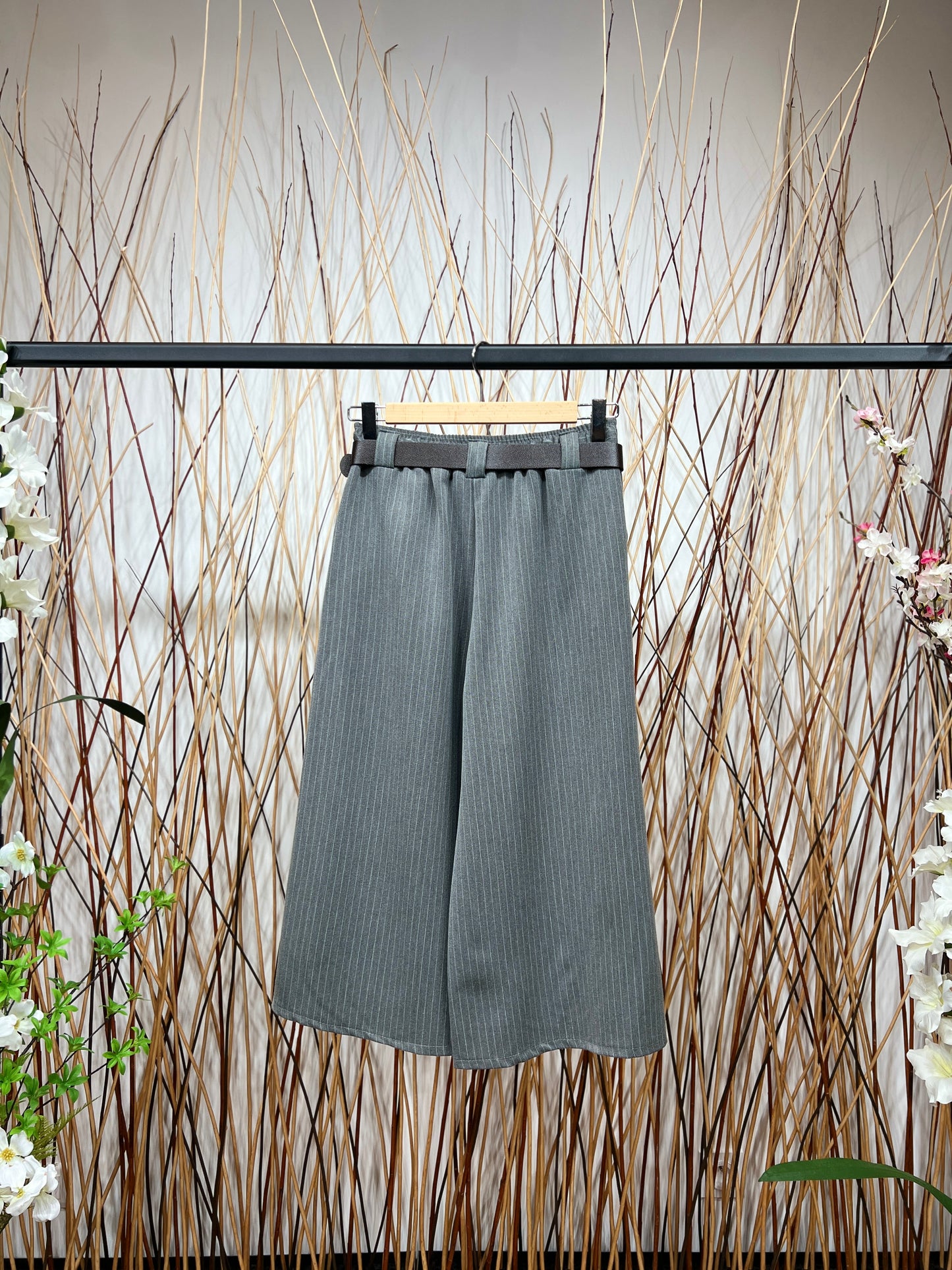 Pantalon-Jupe Coupe Large Droite Rayé Taille Élastique Ceinture