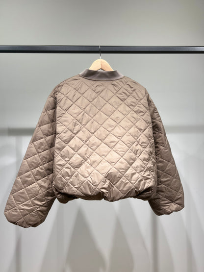 Blouson Matelassé Losange Large Zippé à Poches Manches Ballon