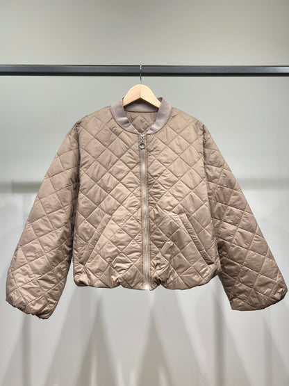 Blouson Matelassé Losange Large Zippé à Poches Manches Ballon