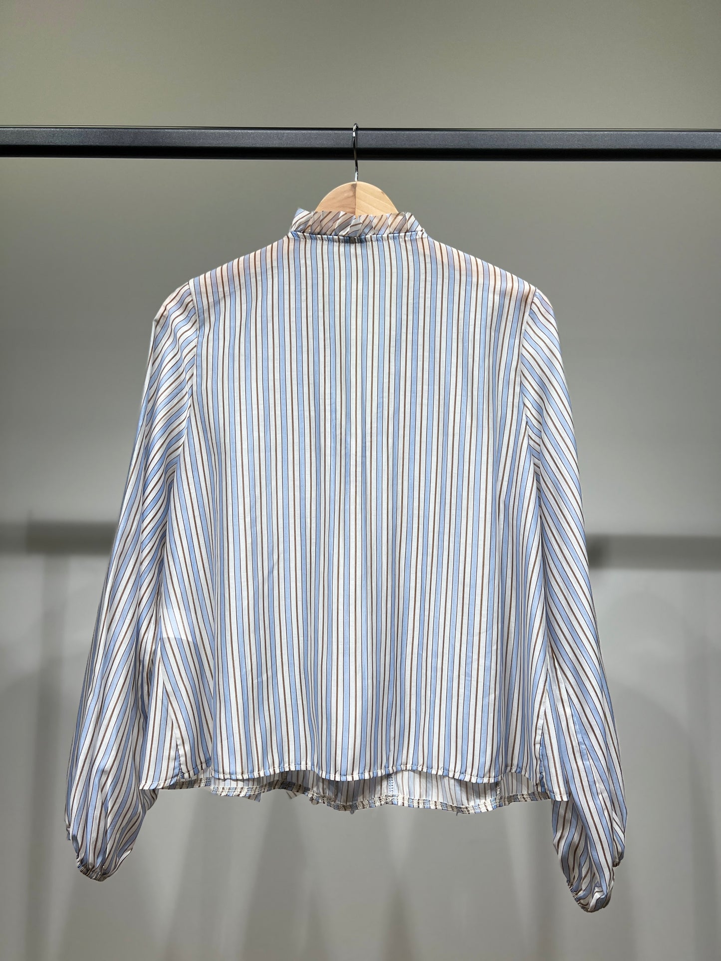 Chemisier Rayé à Volants Manches Bouffantes Élastique 85% Tencel