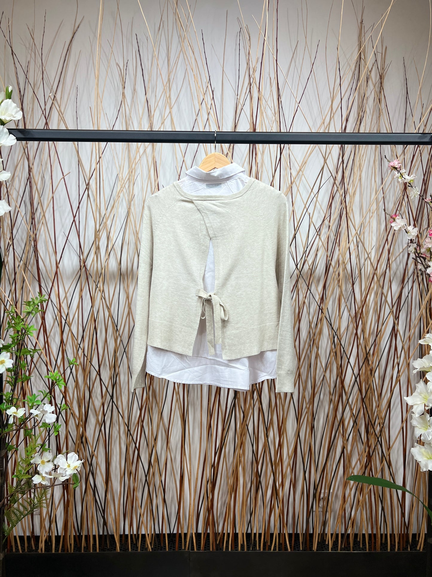 Pull Dos Ouvert Nœud Ajustable Effet Superposé Chemise