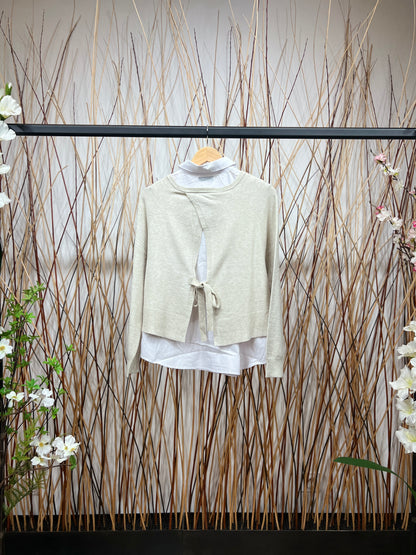 Pull Dos Ouvert Nœud Ajustable Effet Superposé Chemise