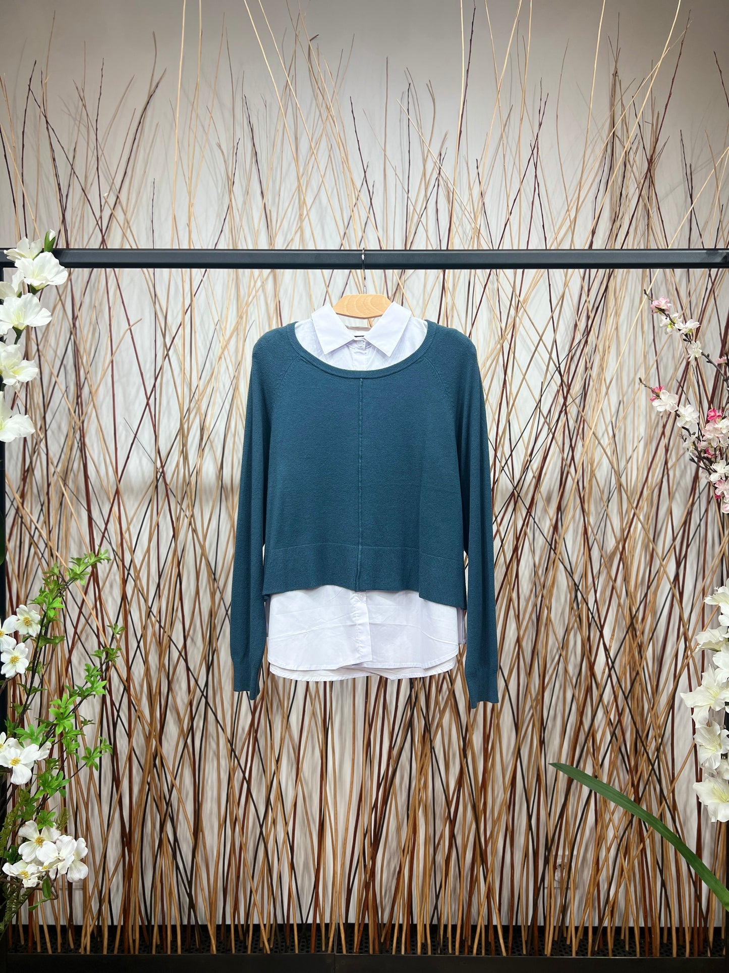 Pull Dos Ouvert Nœud Ajustable Effet Superposé Chemise