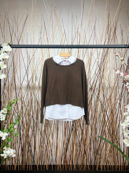 Pull Dos Ouvert Nœud Ajustable Effet Superposé Chemise