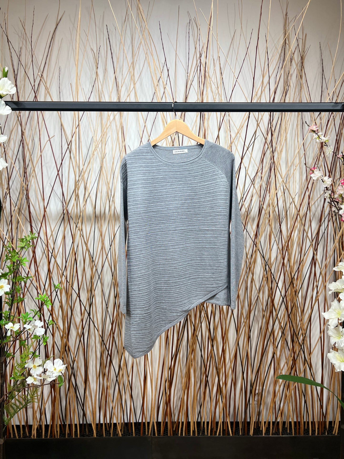 Pull Tunique Coupe Asymétrique Relief Rayures