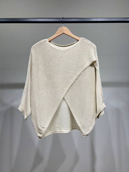 Pull Léger Maille Ajourée Effet Croisé Manche Chauve Souri