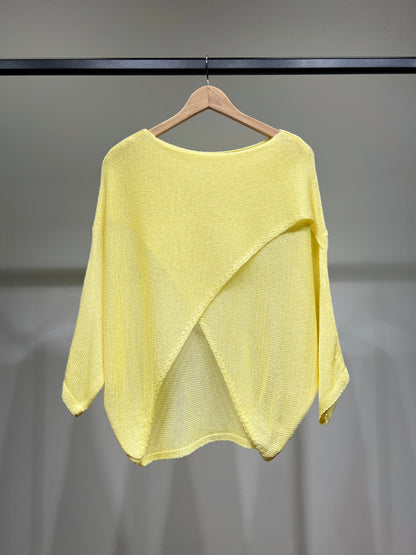 Pull Léger Maille Ajourée Effet Croisé Manche Chauve Souri