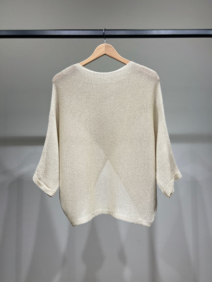 Pull Léger Maille Ajourée Effet Croisé Manche Chauve Souri
