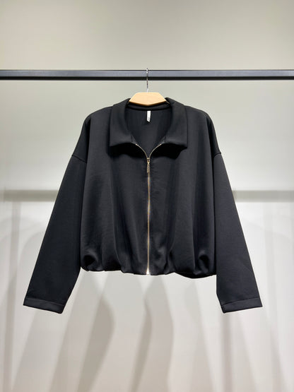 Veste Confort Col Chemise Zippé Cropped Coupe Blousante