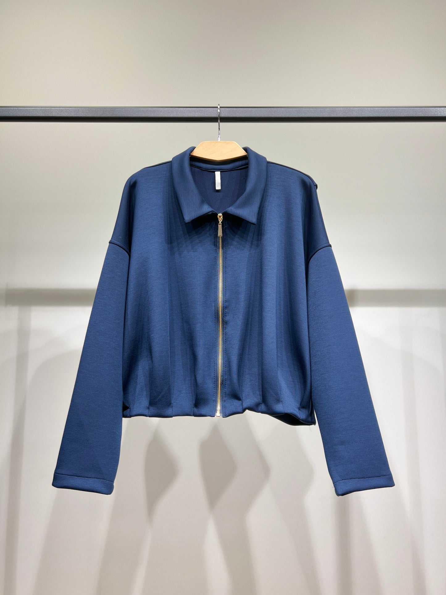 Veste Confort Col Chemise Zippé Cropped Coupe Blousante