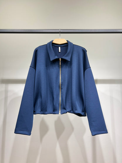Veste Confort Col Chemise Zippé Cropped Coupe Blousante