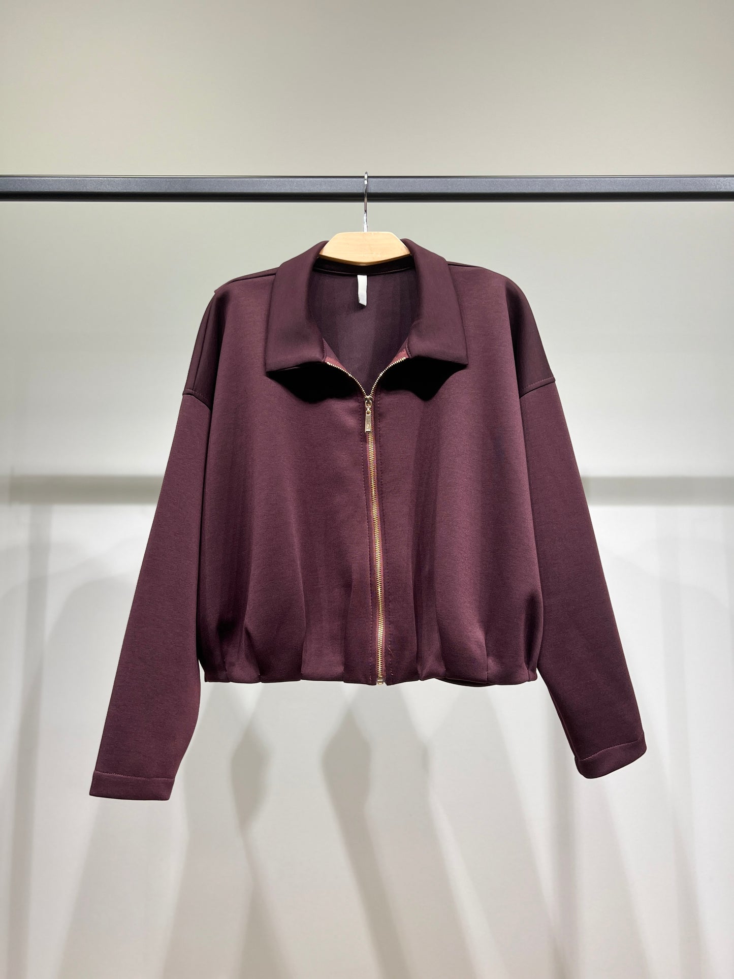 Veste Confort Col Chemise Zippé Cropped Coupe Blousante