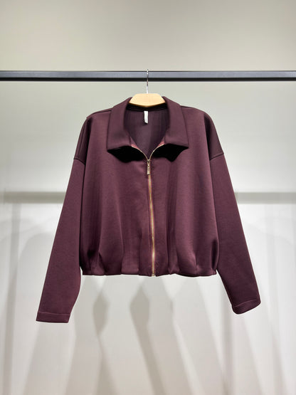 Veste Confort Col Chemise Zippé Cropped Coupe Blousante