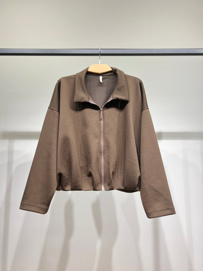 Veste Confort Col Chemise Zippé Cropped Coupe Blousante