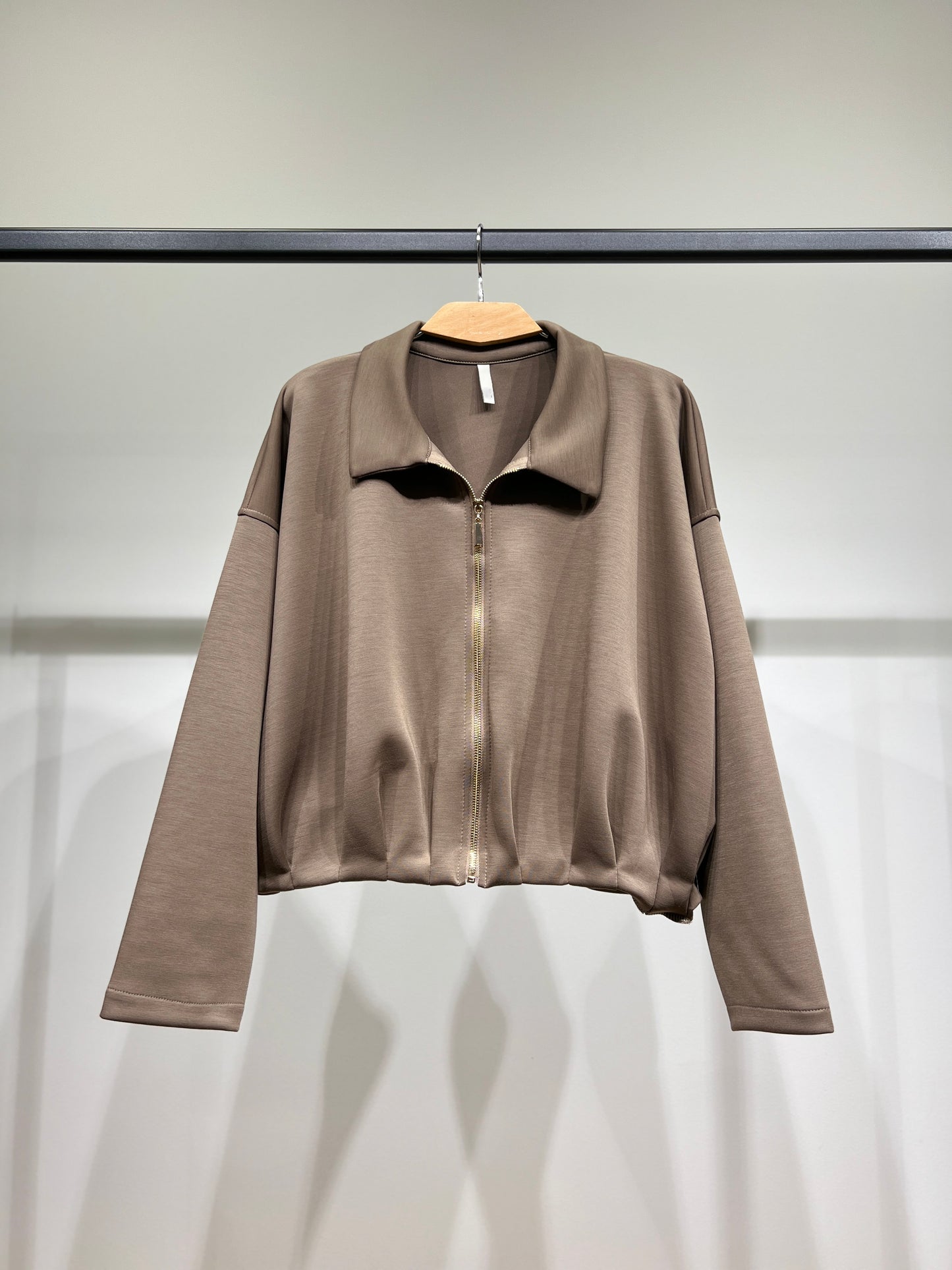 Veste Confort Col Chemise Zippé Cropped Coupe Blousante