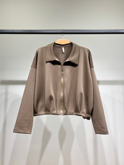 Veste Confort Col Chemise Zippé Cropped Coupe Blousante