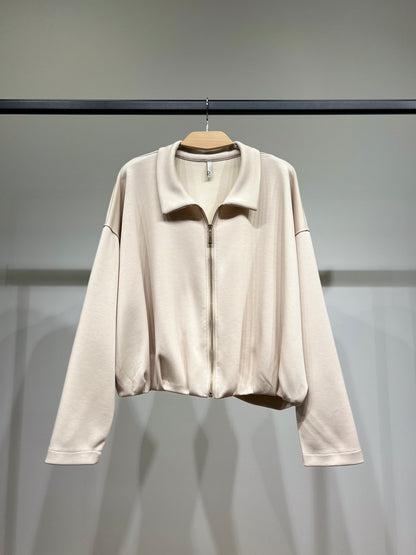 Veste Confort Col Chemise Zippé Cropped Coupe Blousante