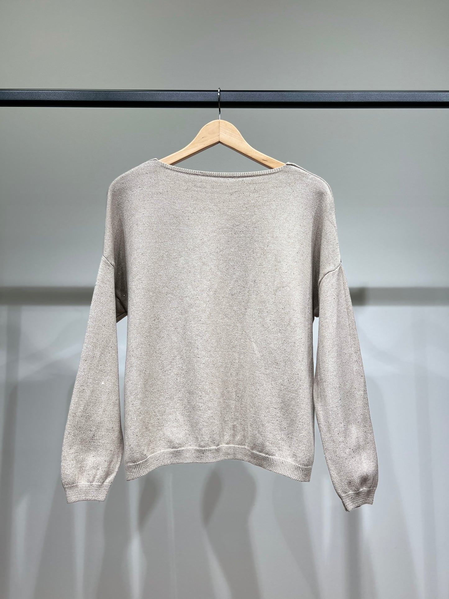 Pull Maille Fine Col V Brillant À Sequins Et Bords-Côtes