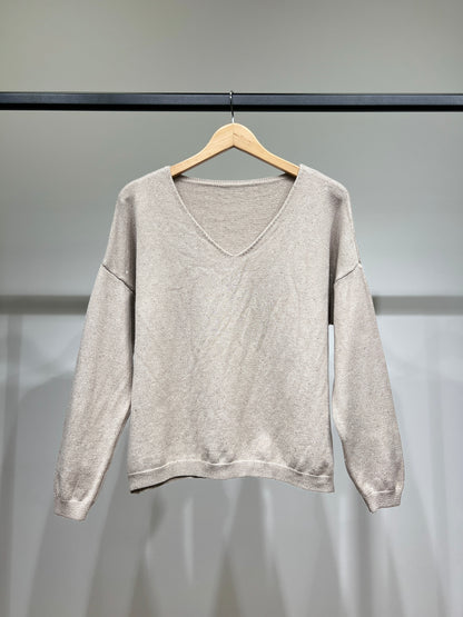 Pull Maille Fine Col V Brillant À Sequins Et Bords-Côtes